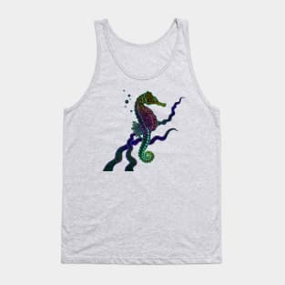 Colorful Abstract Seahorse With Seaweed And Bubbles Tank Top